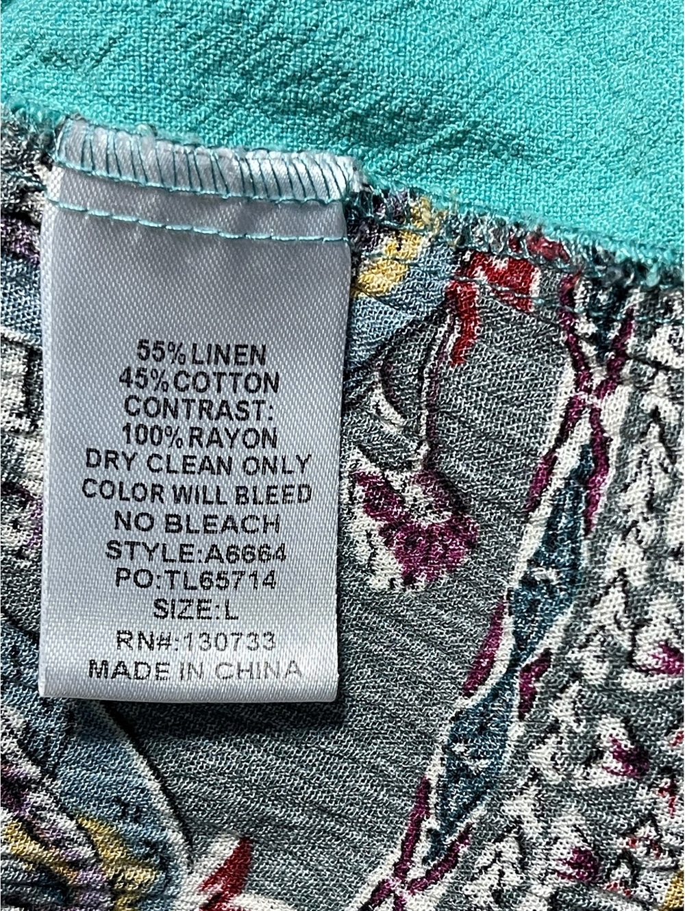 Umgee Turquoise Linen Blend Button Down Tunic Floral Paisley Lagenlook Large - Picture 8 of 8
